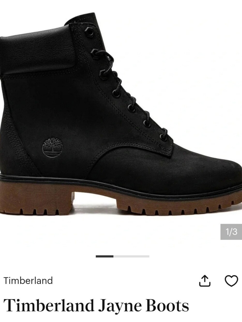Timberland Black Leather Lace-Up Ankle Boots JAYNE with Brown Lug Sole 7.5
